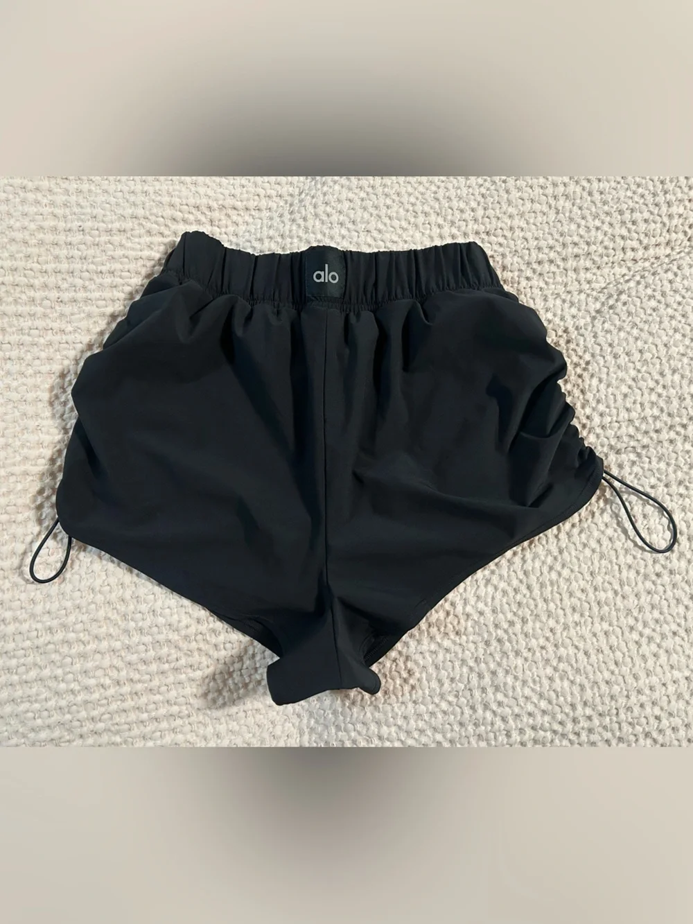 ALO Yoga Black Drawstring Side-Ruched Shorts